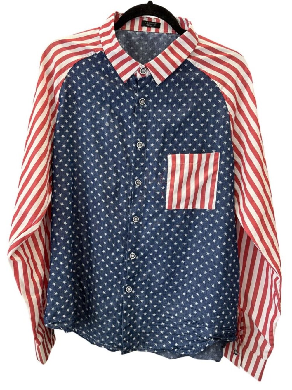Coofandy Patriotic Button Up Shirt Stripes Stars Print Coofandy  Mens M July 4th